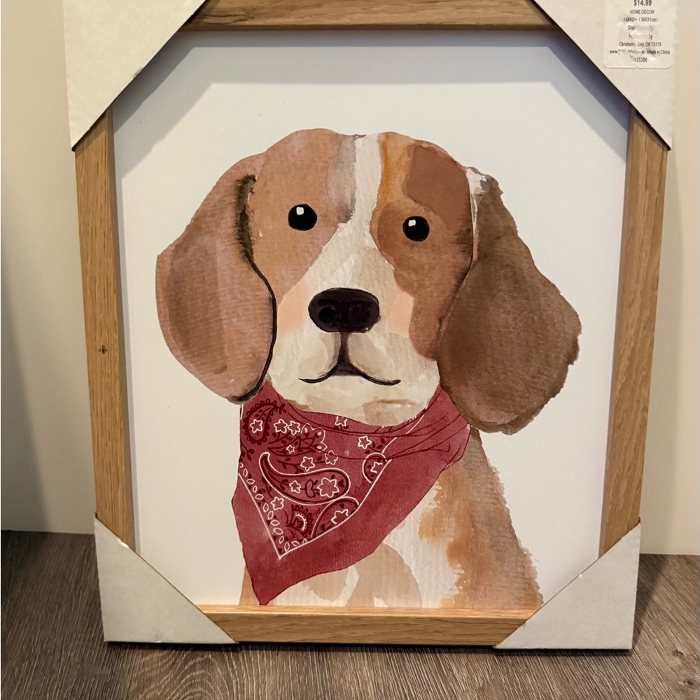 Super Cute Beagle Dog Portrait with Red Bandana- NWT